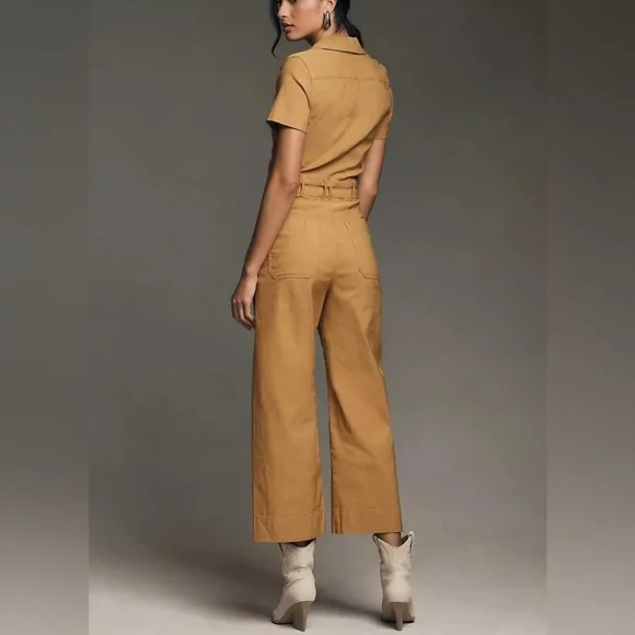 Anthropologie Maeve The Colette Weekend Jumpsuit Camel Tan Size 8 Belted NEW - Picture 2 of 13